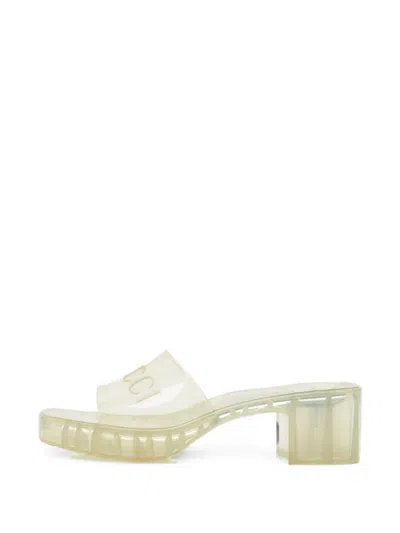 Pre-owned Gucci Logo-embossed Mules In White