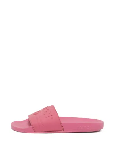 Pre-owned Gucci Logo-embossed Pool Slides In Pink