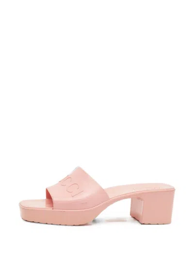 Pre-owned Gucci Logo-embossed Slide Sandals In Pink