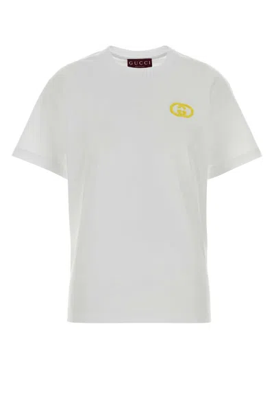 Gucci Logo-embroidered Cotton Jersey T-shirt In White