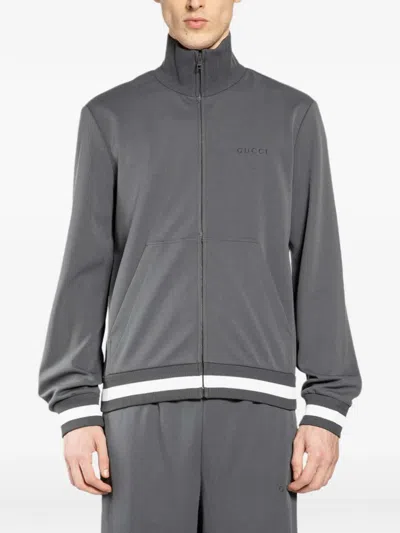 Gucci Logo-embroidered High-neck Zip-up Sweatshirt In Gray