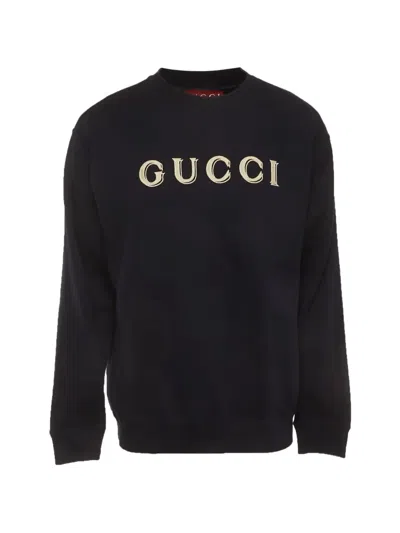 Pre-owned Gucci Logo-embroidered Sweatshirt In Blue