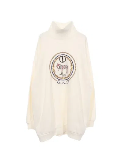 Pre-owned Gucci Logo-embroidered Sweatshirt In White