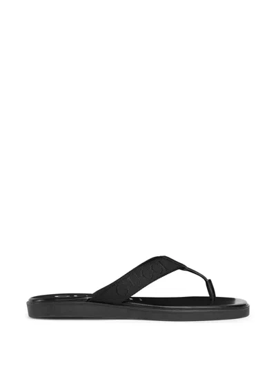 Gucci Leather Thong Sandals Flat Sole Open Toe In Black