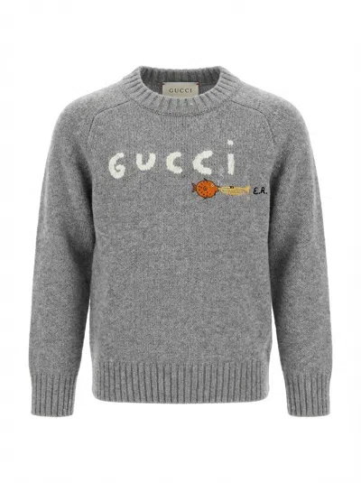 Gucci Logo-embroidered Wool Sweater In Gray