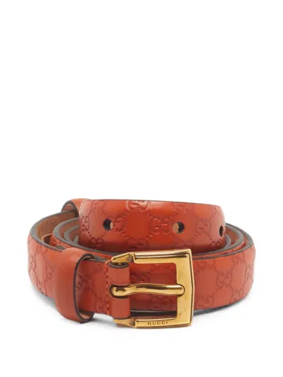 Pre-owned Gucci Logo-engraved Belt In Orange