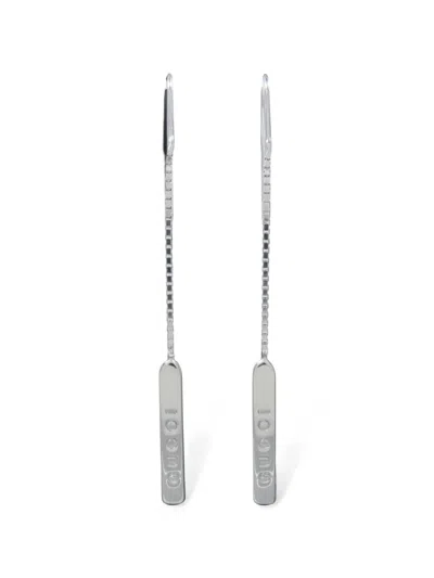 Pre-owned Gucci Logo-engraved Drop Earrings In Silver