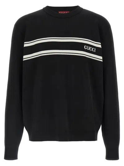 Gucci Logo-intarsia Cotton Silk Sweater In Black