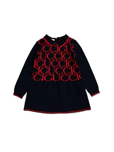 Gucci Logo-jacquard Dress In Blue