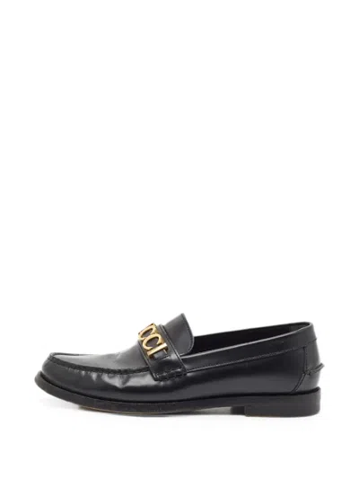 Pre-owned Gucci Logo-lettering Loafers In Black