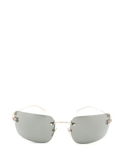 Gucci Logo-lettering Rimless Sunglasses In Metallic