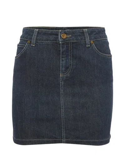 Pre-owned Gucci Logo-patch Denim Mini Skirt In Blue