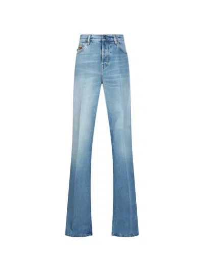 Gucci Flare Jeans In Denim Cotton Lightened Effect In Blue
