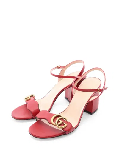 Pre-owned Gucci Logo-plaque Ankle-strap Sandals In Red