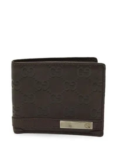 Pre-owned Gucci Logo-plaque Bi-fold Wallet In Brown