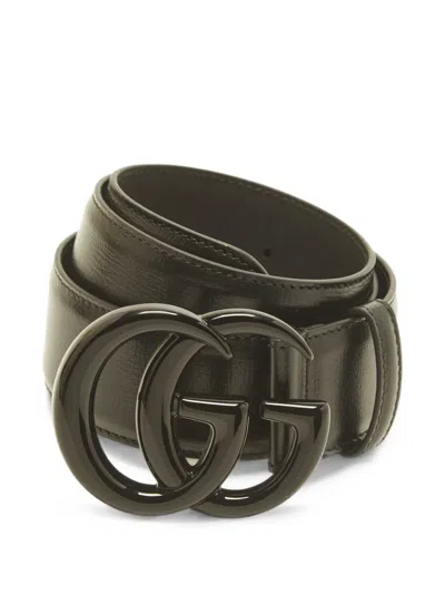 Pre-owned Gucci Logo-plaque Buckle Belt In Black