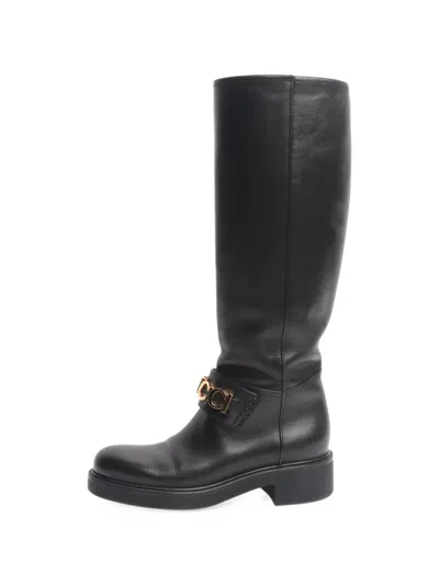Pre-owned Gucci Logo-plaque Knee-high Boots In Black
