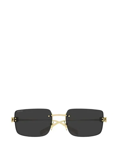 Gucci Logo-plaque Rectangle-frame Sunglasses In Gold