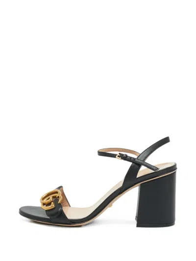 Pre-owned Gucci Logo-plaque Sandals In Black