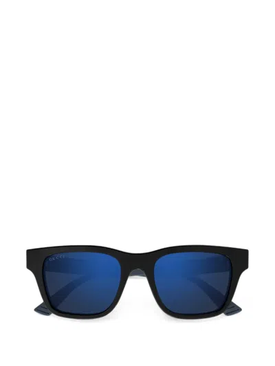 Gucci Logo-plaque Square-frame Sunglasses In Blue