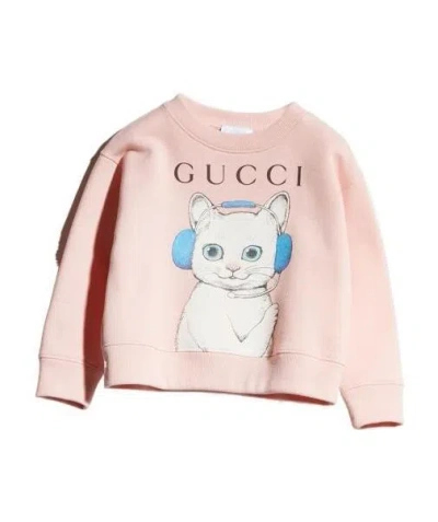 Gucci Kids' Logo-print Cat-graphic Sweater In Pink