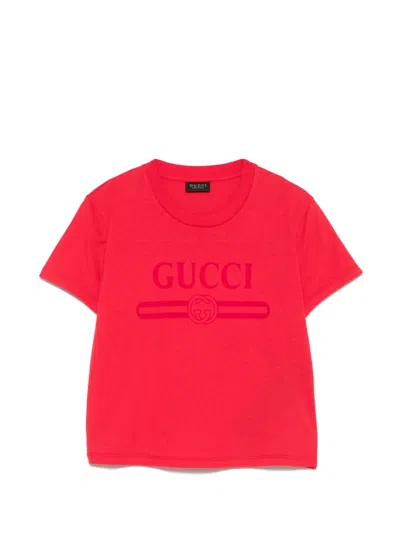 Gucci Logo-print Cropped T-shirt In Red