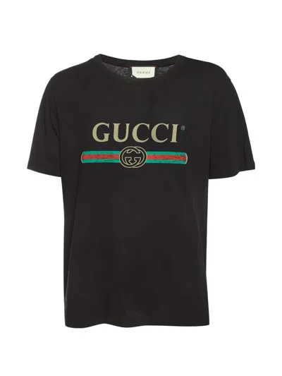 Pre-owned Gucci Logo-print Distressed T-shirt In Black