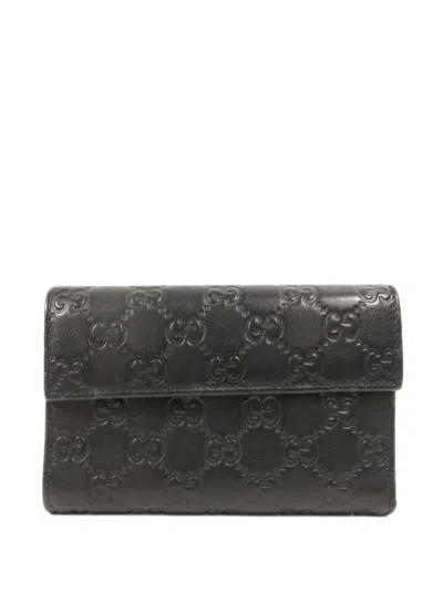 Pre-owned Gucci Logo-print Flap Wallet In Black