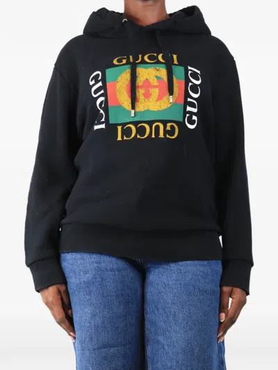 Pre-owned Gucci Logo-print Hoodie In Black