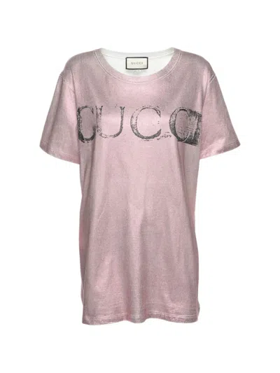 Pre-owned Gucci Logo-print Metallic T-shirt In Pink
