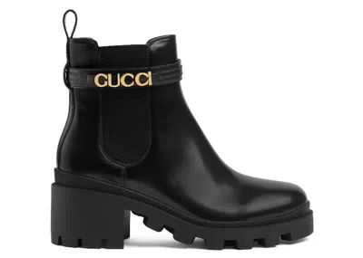 Pre-owned Gucci Logostrap Chelsea Boots (women's) Sneakers In Black