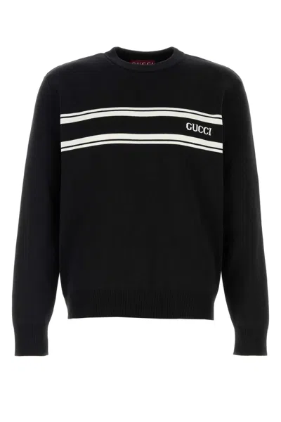 Gucci Logo-striped Wool Mix Sweater In Black