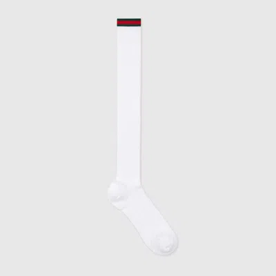 Gucci Long Cotton Blend Socks With Web In White
