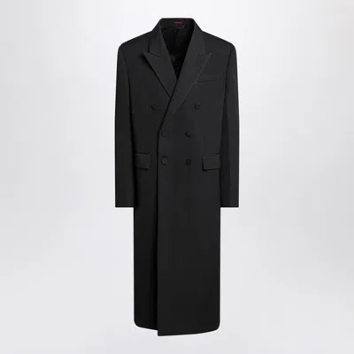Gucci Grey Double-breasted Coat With Web Detail In Wool Man In Gray