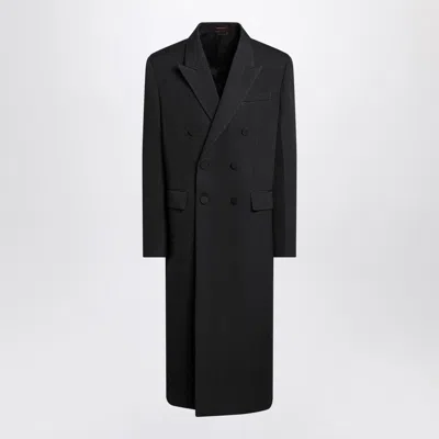 Gucci Long Double-breasted Grey Wool Coat In Black