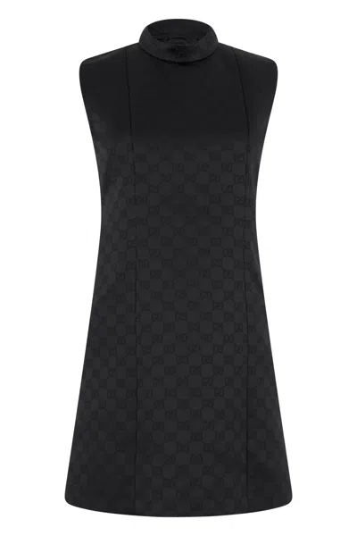 Gucci Long Dress To The Knee In Monogram Fabric In Black