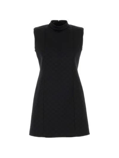 Gucci Long Dress To The Knee In Monogram Fabric In Black