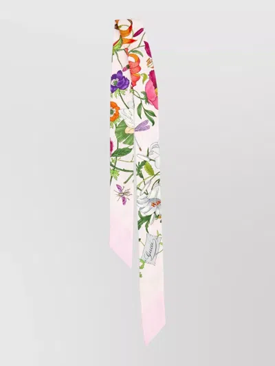 Gucci Long Flora Print Silk Twill Scarf In Multi