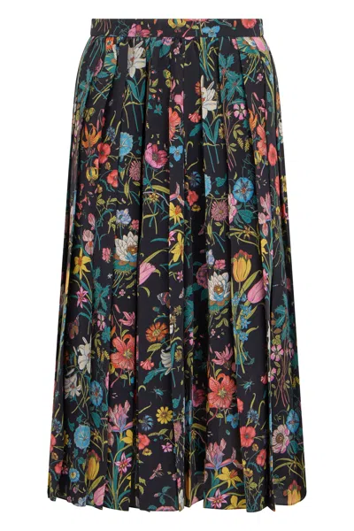Gucci Long Floral Silk Skirt With Elastic Waist In Multi