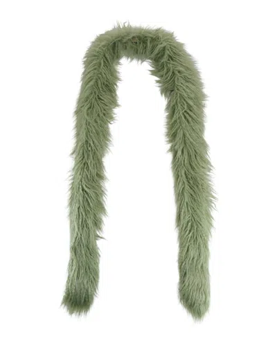 Gucci Long Fluffy Faux Fur Scarf With Shaggy Texture In Green