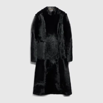 Gucci Long Hair Cow Hide Coat In Black