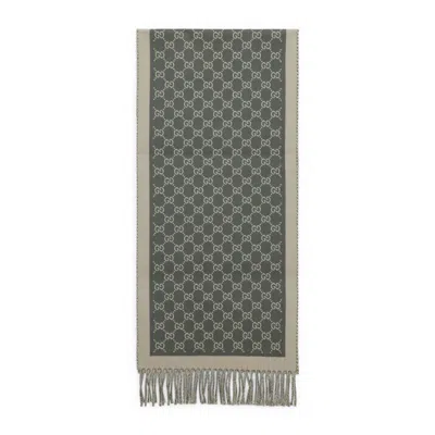Gucci Moon Jacquard Wool Reversible Scarf In Neutral