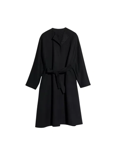 Gucci Long Silk And Wool Coat With Gg Inside In Nero