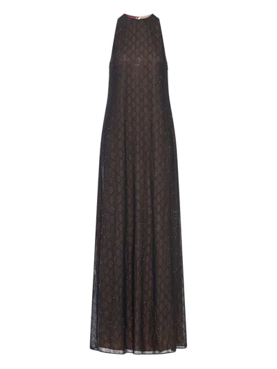 Gucci Long Silk Dress Featuring Keyhole Back In Brown