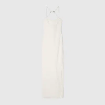 Gucci Long Silk Dress With Crystal Horsebit In Neutral