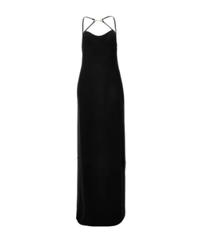 Gucci Long Silk Dress With Crystal Horsebit In Black