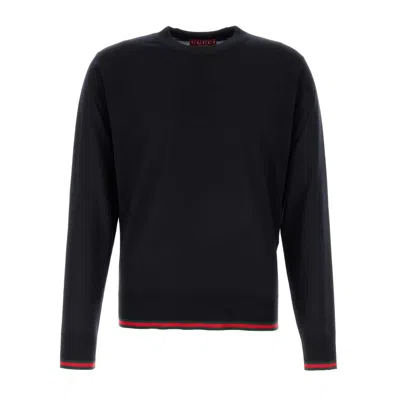 Gucci Long-sleeve Black Crewneck Sweater With Ribbed Details