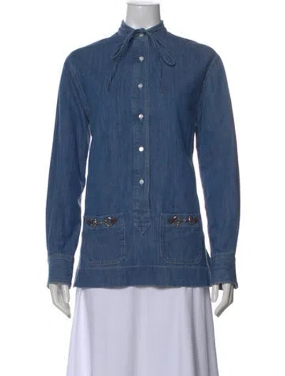 Pre-owned Gucci Long Sleeve Button-up Top In Blue