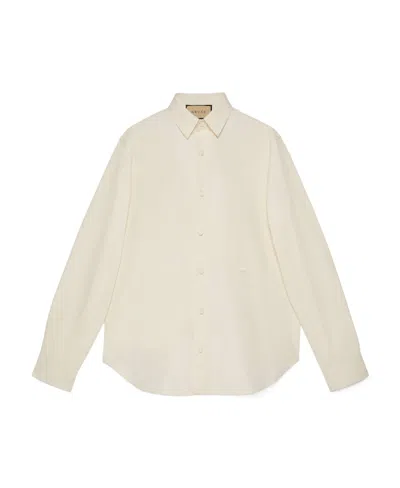 Gucci Long-sleeve Cotton Poplin Shirt In Neutrals