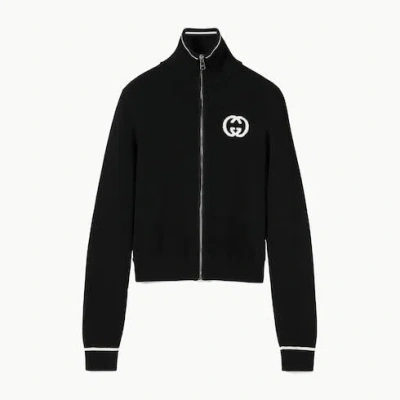 Gucci Long Sleeve High Neck Cardigan In Black